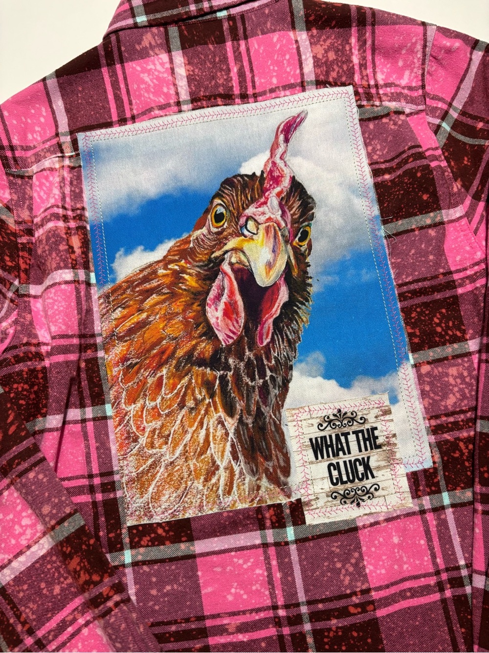 Angry Minnow Hot Pink & Maroon Oversized Cotton Flannel With Chicken Graphic - Picture 5 of 6
